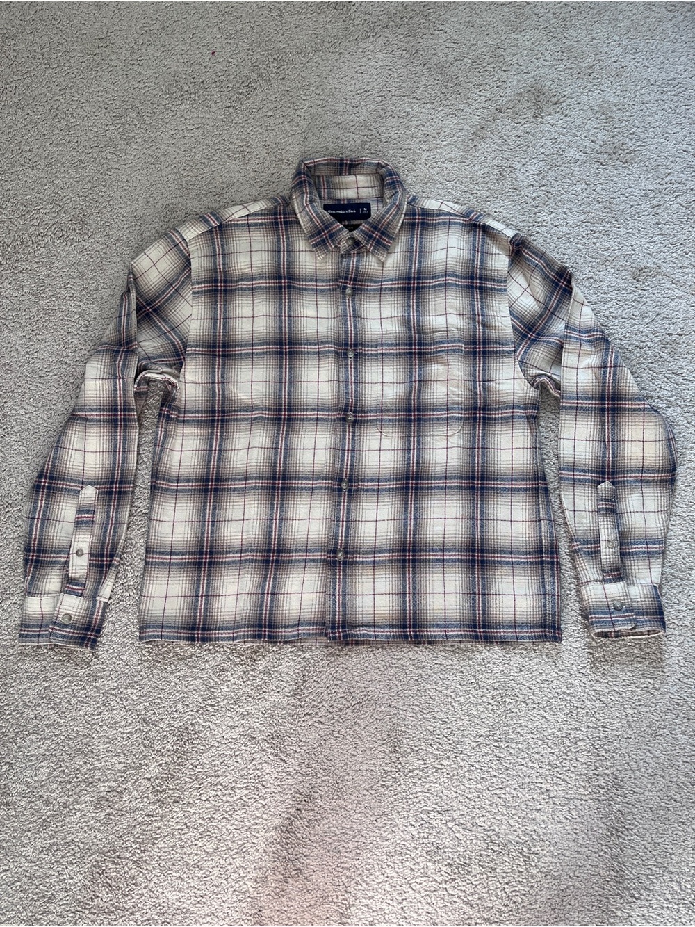 Abercrombie & Fitch Cream & Navy Plaid Cropped Button-Down Shirt
